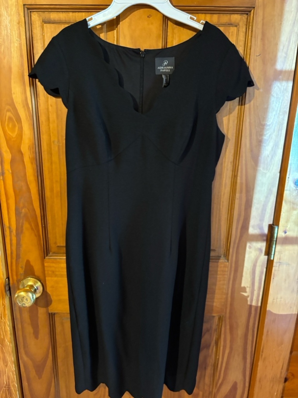 Adrianna Papell Black Scallop Neck Sheath Dress - Picture 2 of 7
